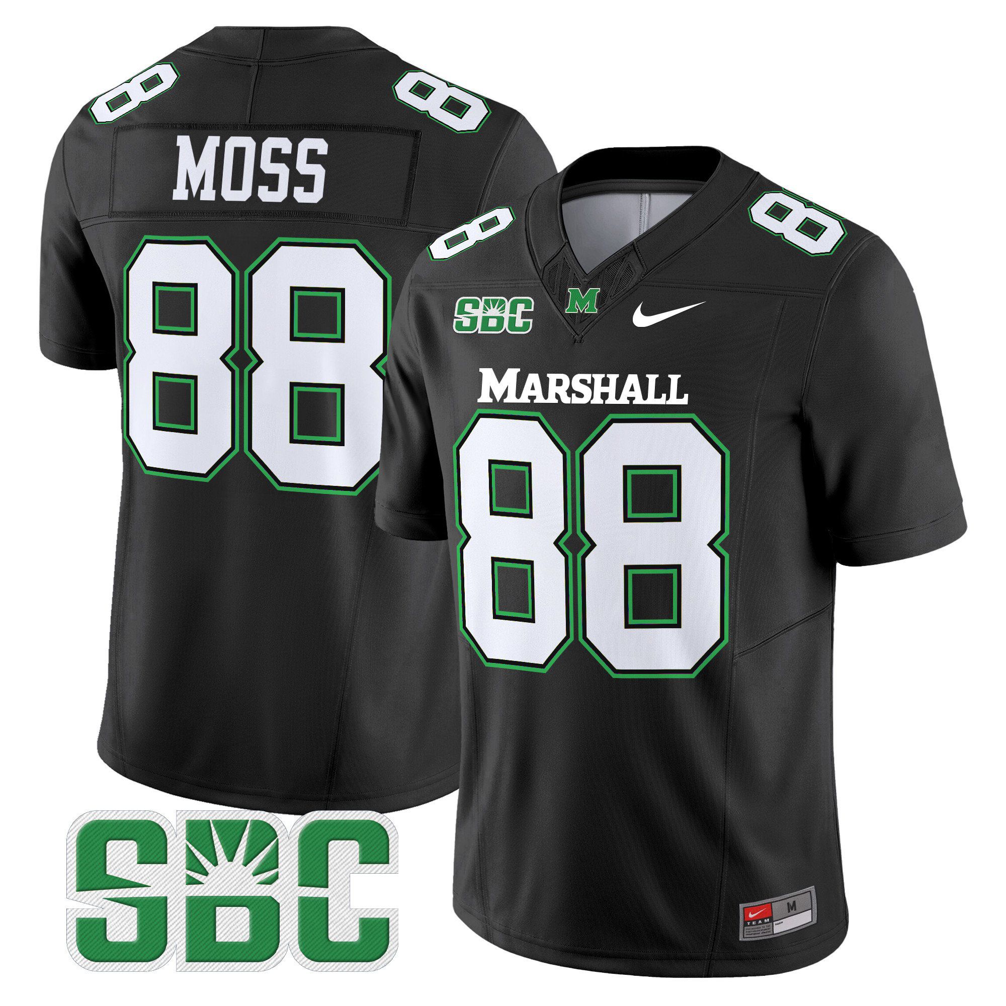 Men Marshall Thundering Herd #88 Moss Black Nike 2024 Vapor Limited NCAA Jersey style 1